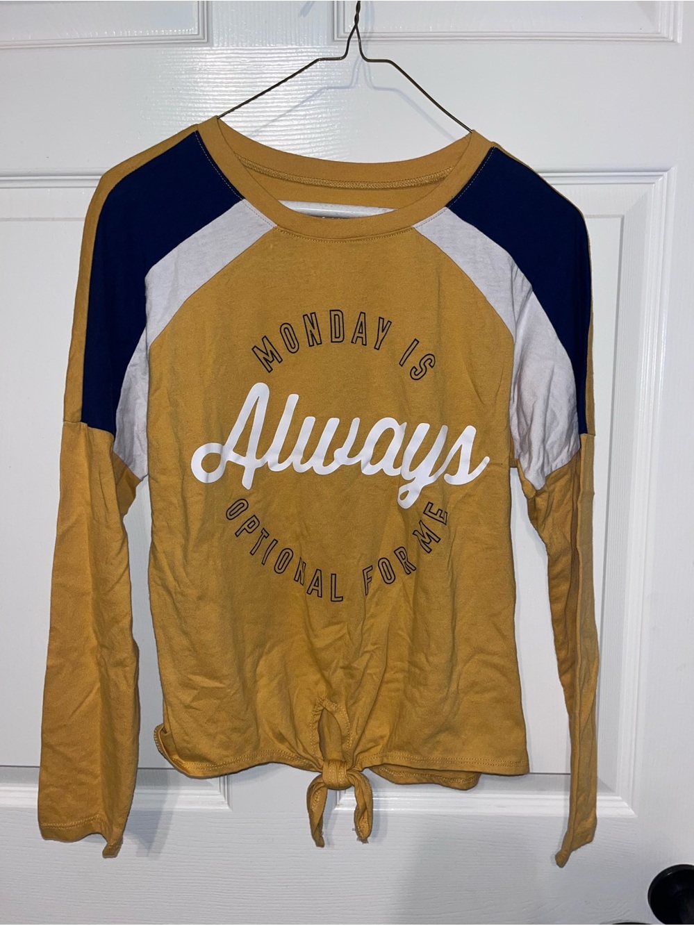 Women Mustard Yellow Raglan Tie-Hem Long Sleeve Top